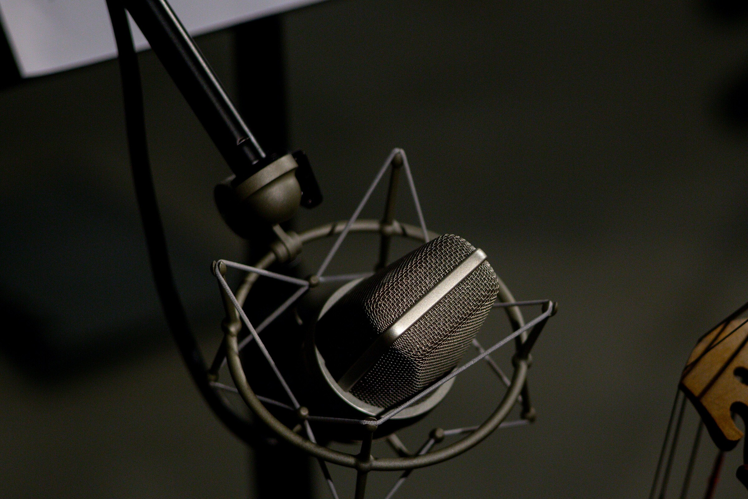 Microphone in a room with warm studio light