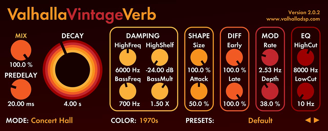 Valhalla VintageVerb plugin interface